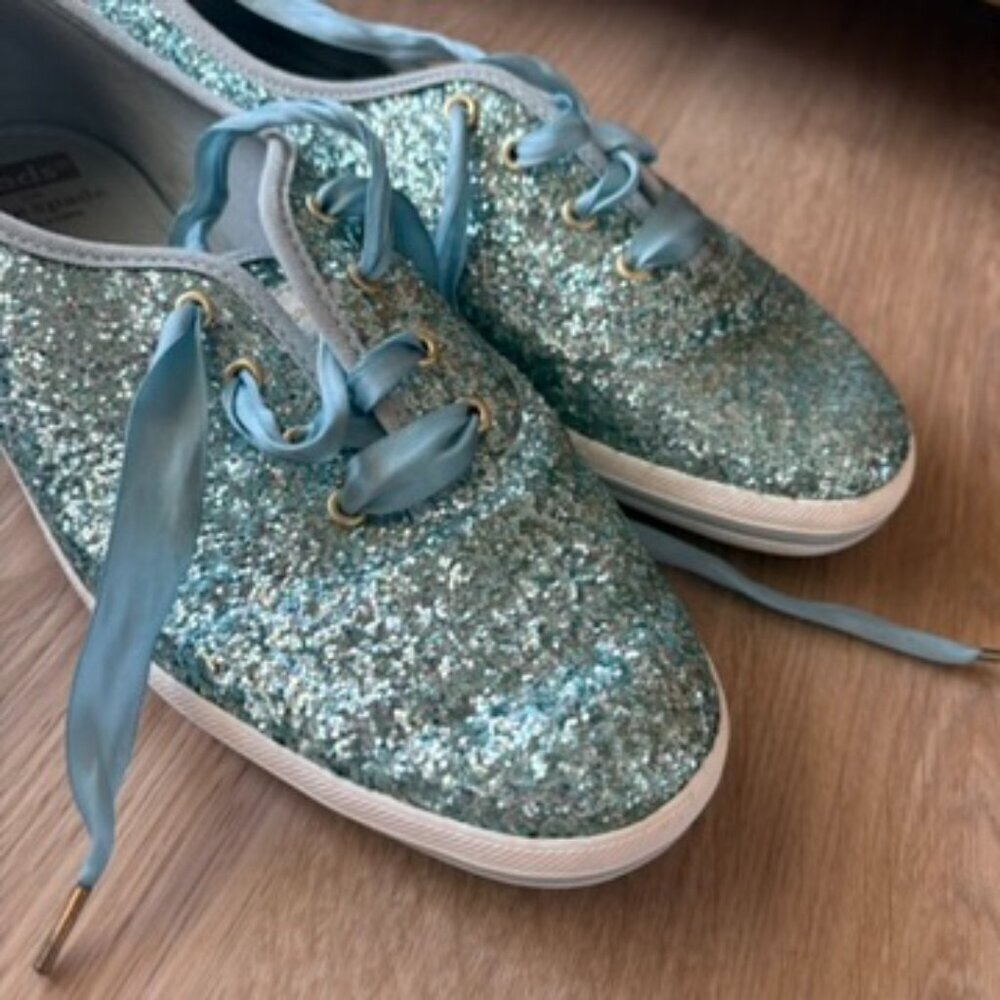 ** Keds x Kate Spade Blue Glitter Sneaker Womens 7 - Picture 2 of 8